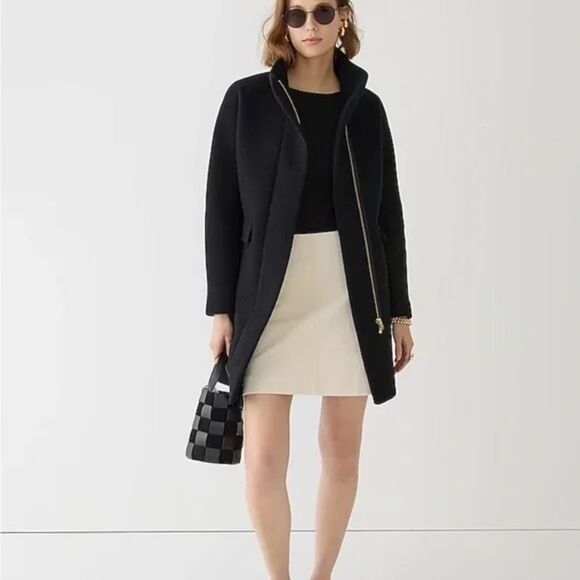 J Crew Black Double Cloth Cocoon Patch Pocket Peacoat Wool Blend Coat Size 8 - Picture 2 of 12